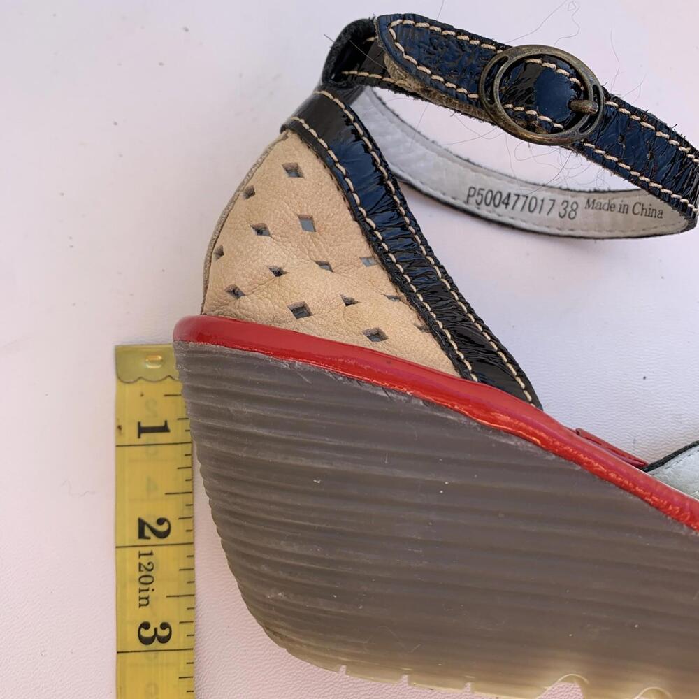 Fly London P500477017 Women's Ankle Strap Sandals Red White Wedges Size 7 - Picture 12 of 15